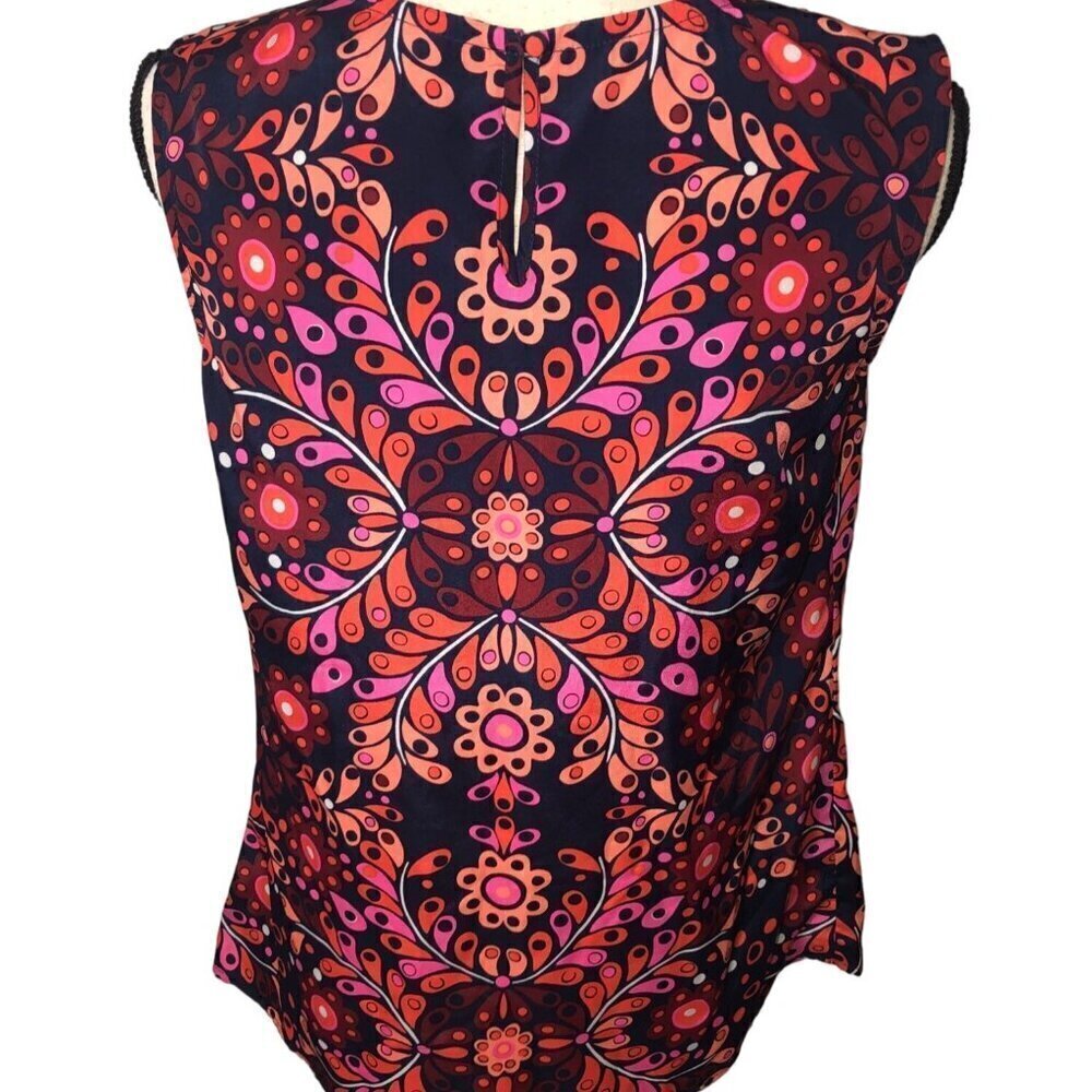 Sleeveless Top Size S Shell Red Blue Floral Paisley Print Shirt Lightweight - Picture 2 of 5